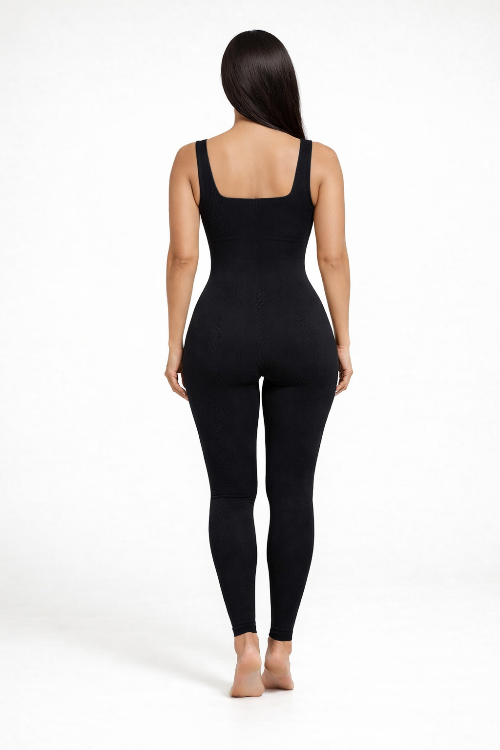 Women’s Black Seamless Ribbed Jumpsuit | Full-Length Body Shapewear Activewear Bodysuit