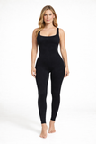 Women’s Black Seamless Ribbed Jumpsuit | Full-Length Body Shapewear Activewear Bodysuit