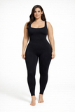 Women’s Black Seamless Ribbed Jumpsuit | Full-Length Body Shapewear Activewear Bodysuit