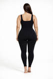 Women’s Black Seamless Ribbed Jumpsuit | Full-Length Body Shapewear Activewear Bodysuit