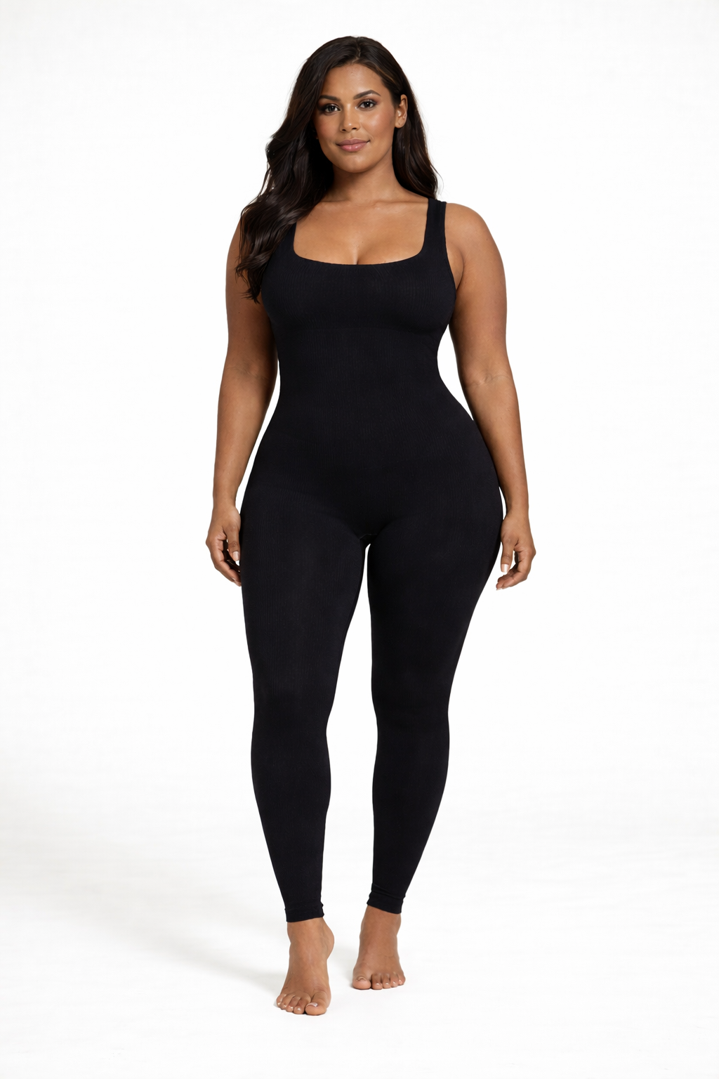 Women’s Black Seamless Ribbed Jumpsuit | Full-Length Body Shapewear Activewear Bodysuit