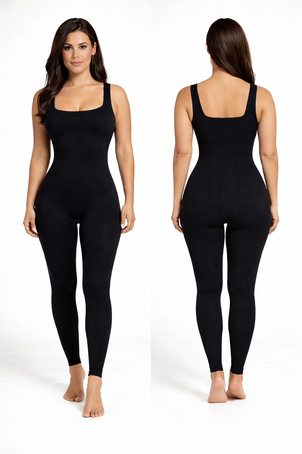 Women’s Black Seamless Ribbed Jumpsuit | Full-Length Body Shapewear Activewear Bodysuit