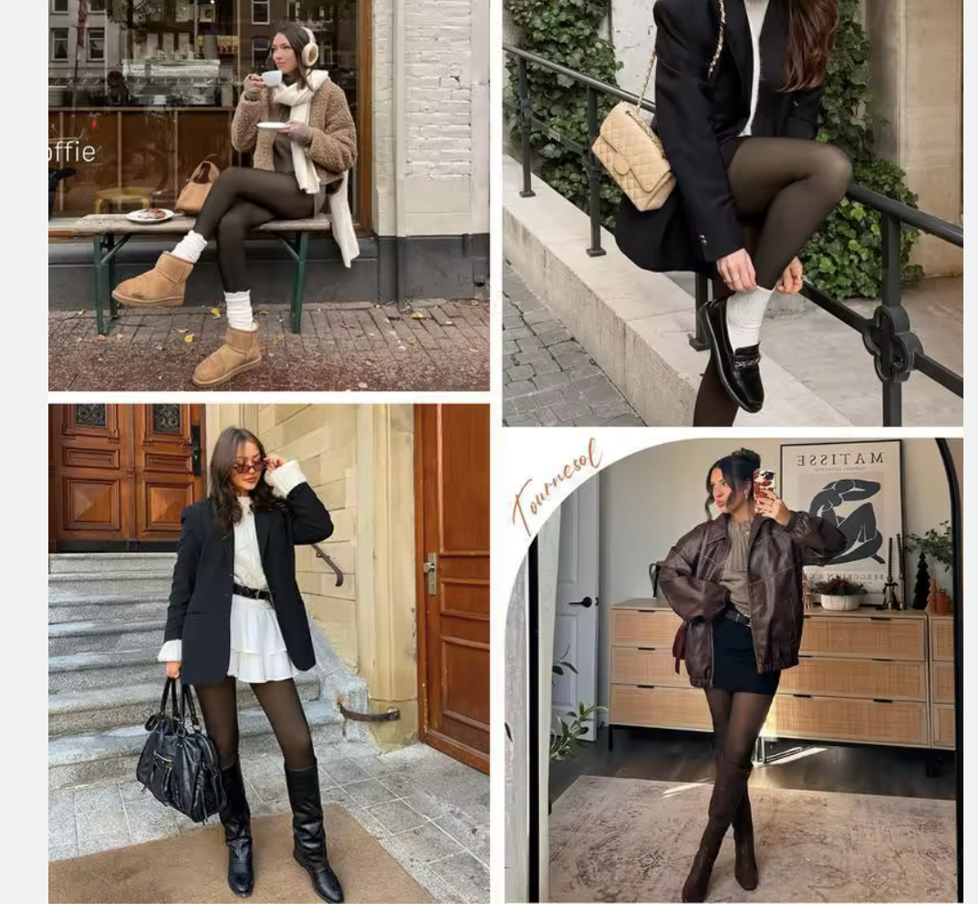 Sheer Fleece-Lined Tights for Women – Skin Tone Illusion Warm Pantyhose (Vanilla to Espresso)